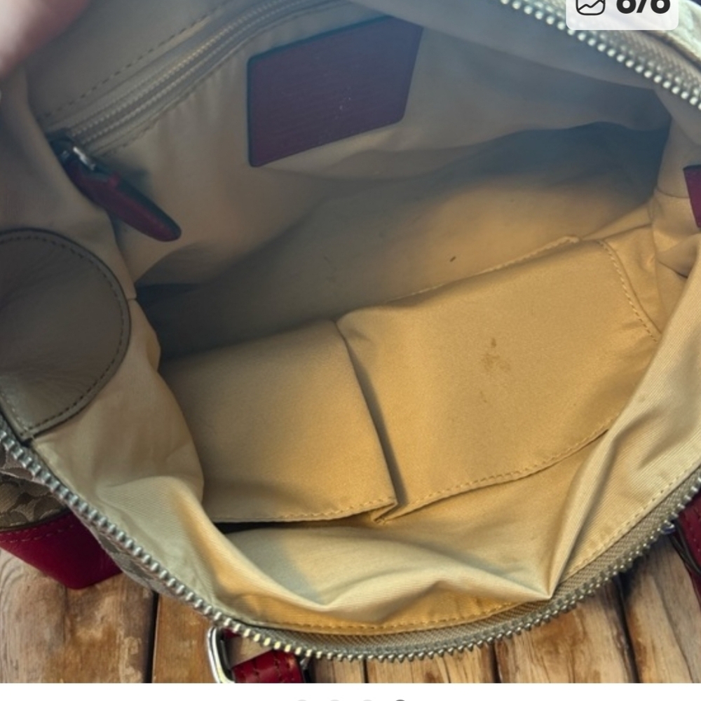 Coach Raspberry and Tan Signature Satchel - Picture 6 of 6
